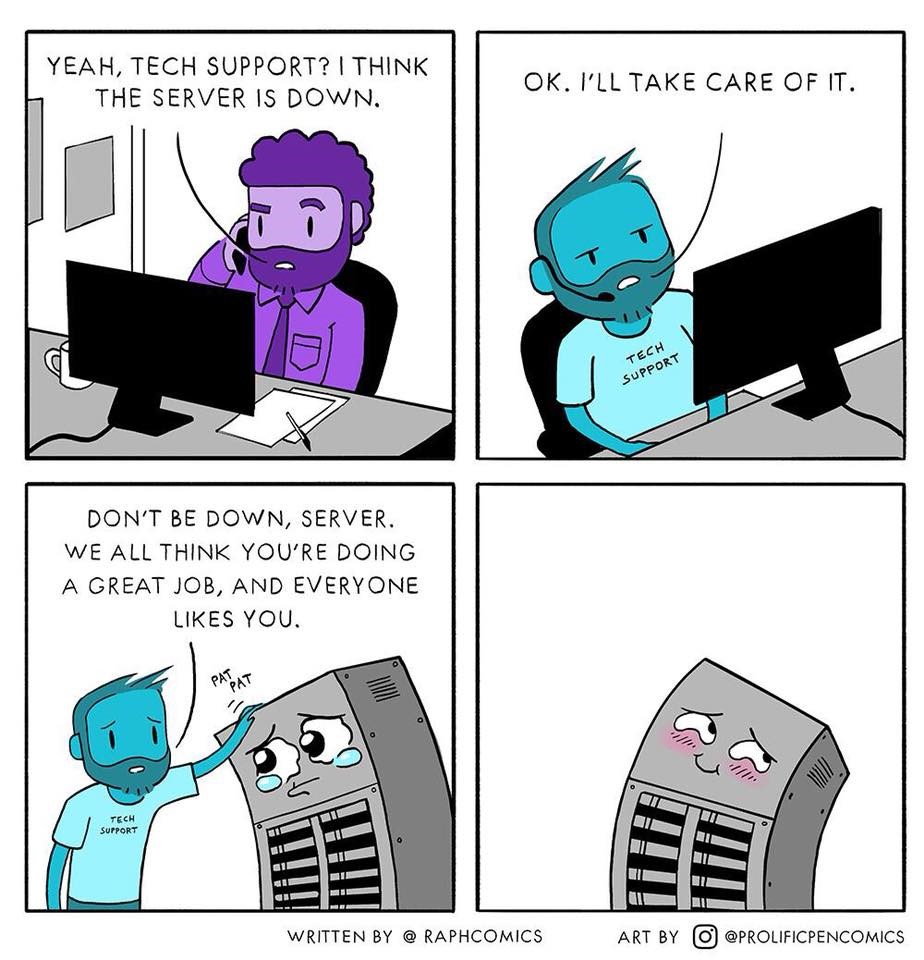 Server is down comic by @prolificpencomics